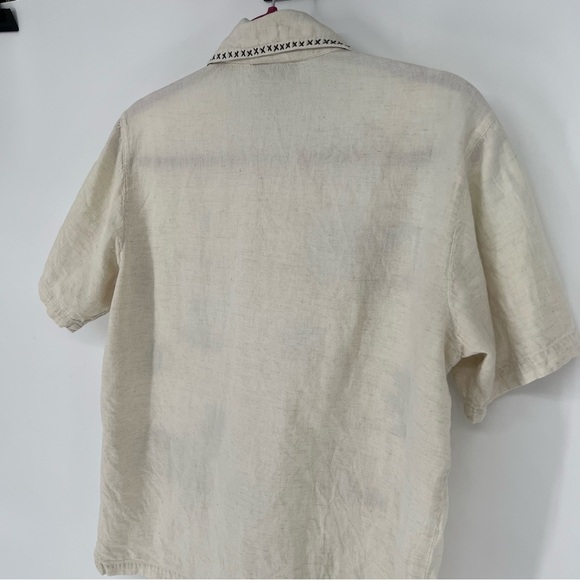 VTG New Directions Safari Print Embroidered Button Shirt Large Linen Cotton - Picture 12 of 16